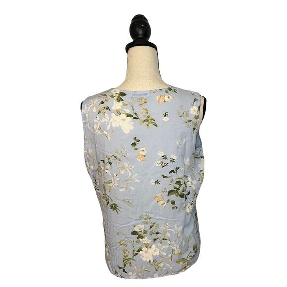 Calvin Klein Womens Medium Sleeveless Pleated Front Blue Floral Top Lightweight - Picture 4 of 8
